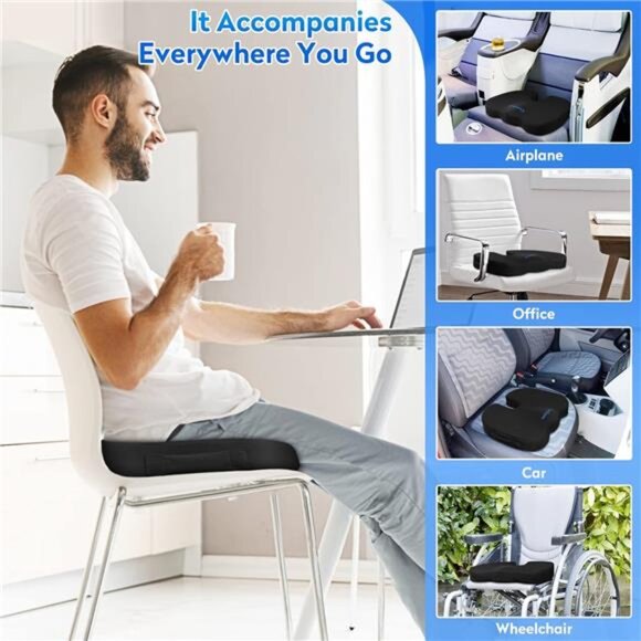 Ergonomic Memory Foam Seat Cushion with Non-Slip Base - Office Chair, Car - Picture 6 of 7
